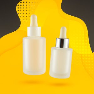 تصویر شیشه سرم وارداتی مات با دراپر قطره‌چکان سفید و نقره‌ای، مناسب برای بسته‌بندی سرم‌های پوستی و محصولات مراقبت از پوست