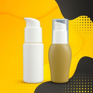 ظرف روغن پلاستیکی با پمپ کرمی در رنگ‌های سفید و قهوه‌ای، مناسب برای بسته‌بندی انواع روغن‌های آرایشی و مراقبتی