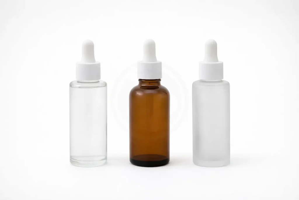 انواع شیشه قطره‌چکان شفاف، مات و قهوه‌ای